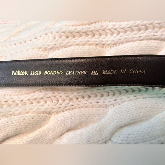 Vintage Milor 80’s Black Bonded Leather Belt Retro Art Deco Style, Size M/L - Picture 3 of 9